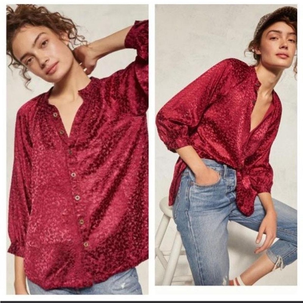 NWT Anthropologie Susanna Berry‎ Velvet Burnout Floral Vampy Button Up Blouse S